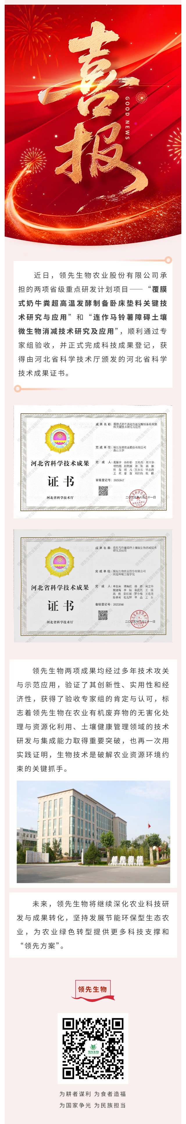 【喜訊】領(lǐng)先生物斬獲兩項省級科技成果！